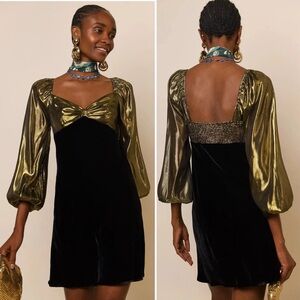 RIXO Paris Silk Metallic & Velvet Cocktail Dress Size XS